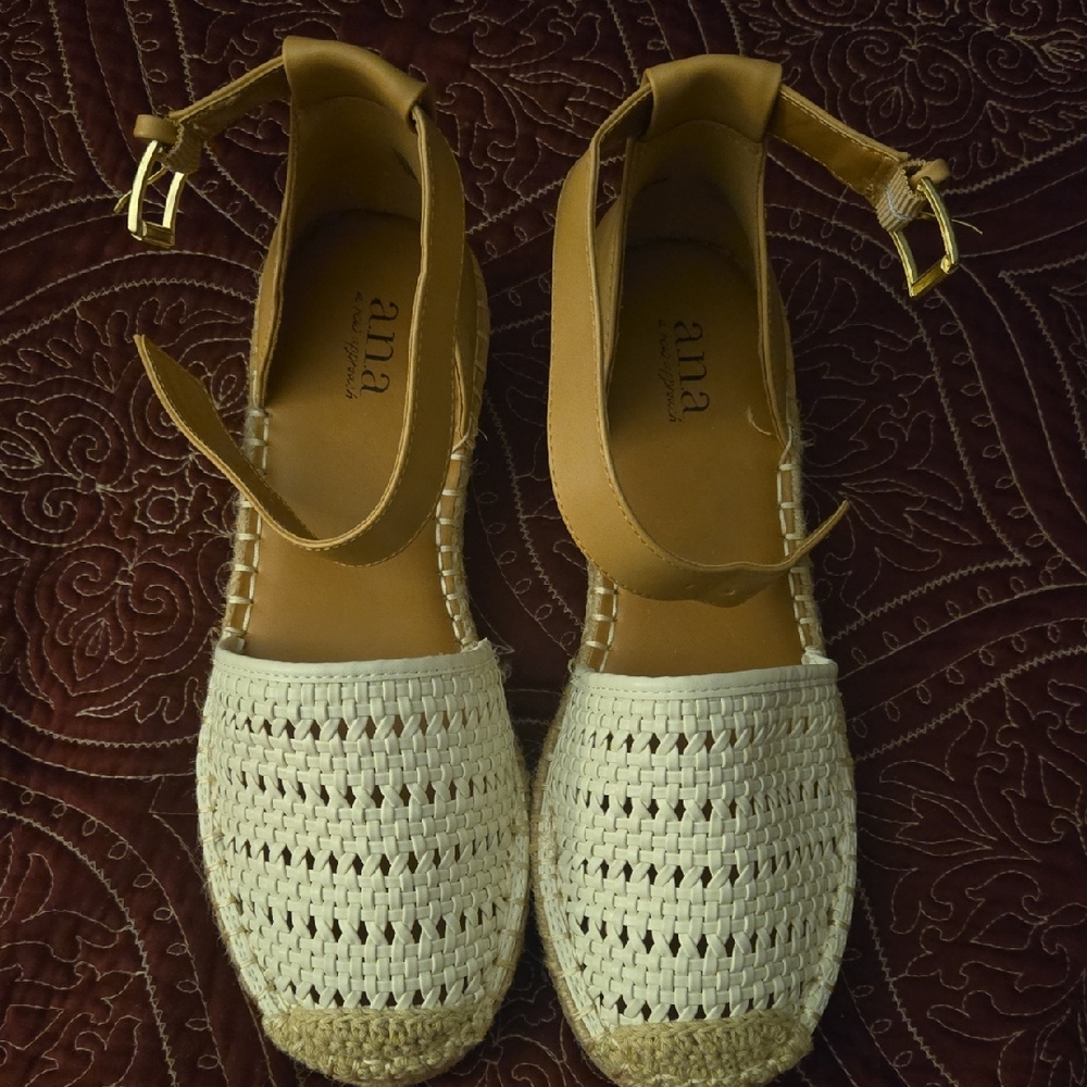 a.n.a Woven Cream and Tan Espadrilles